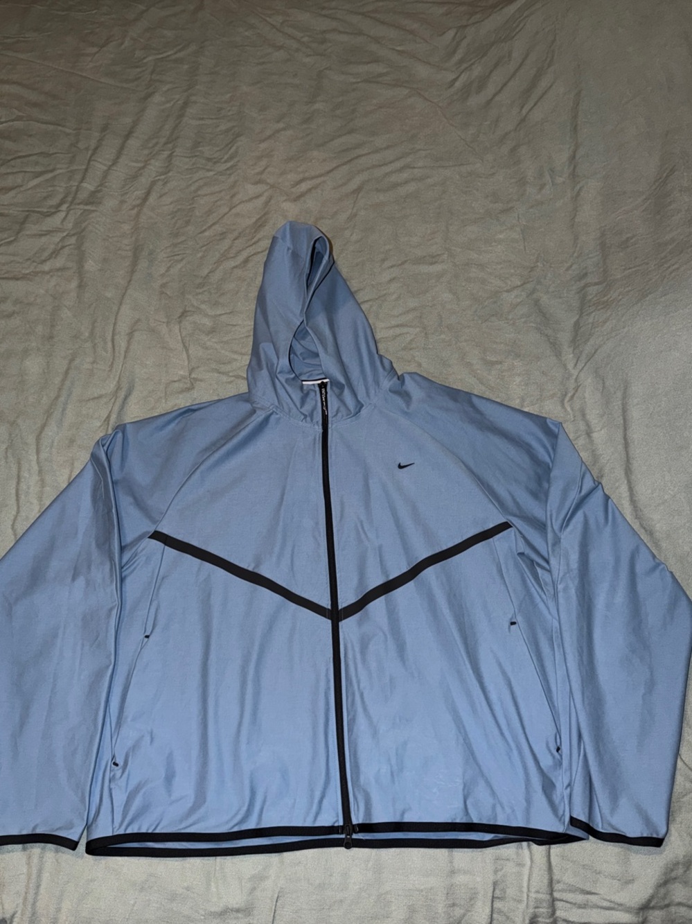 Nike Tech Fleece Sky Blue Hooded Windbreaker with Black Trim